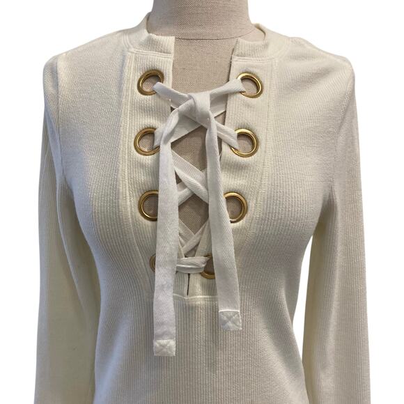 Derek Lam 10 Crosby Intermix sweater, Womens medum ribbed Lace-Up Ivory pullover - Picture 8 of 8